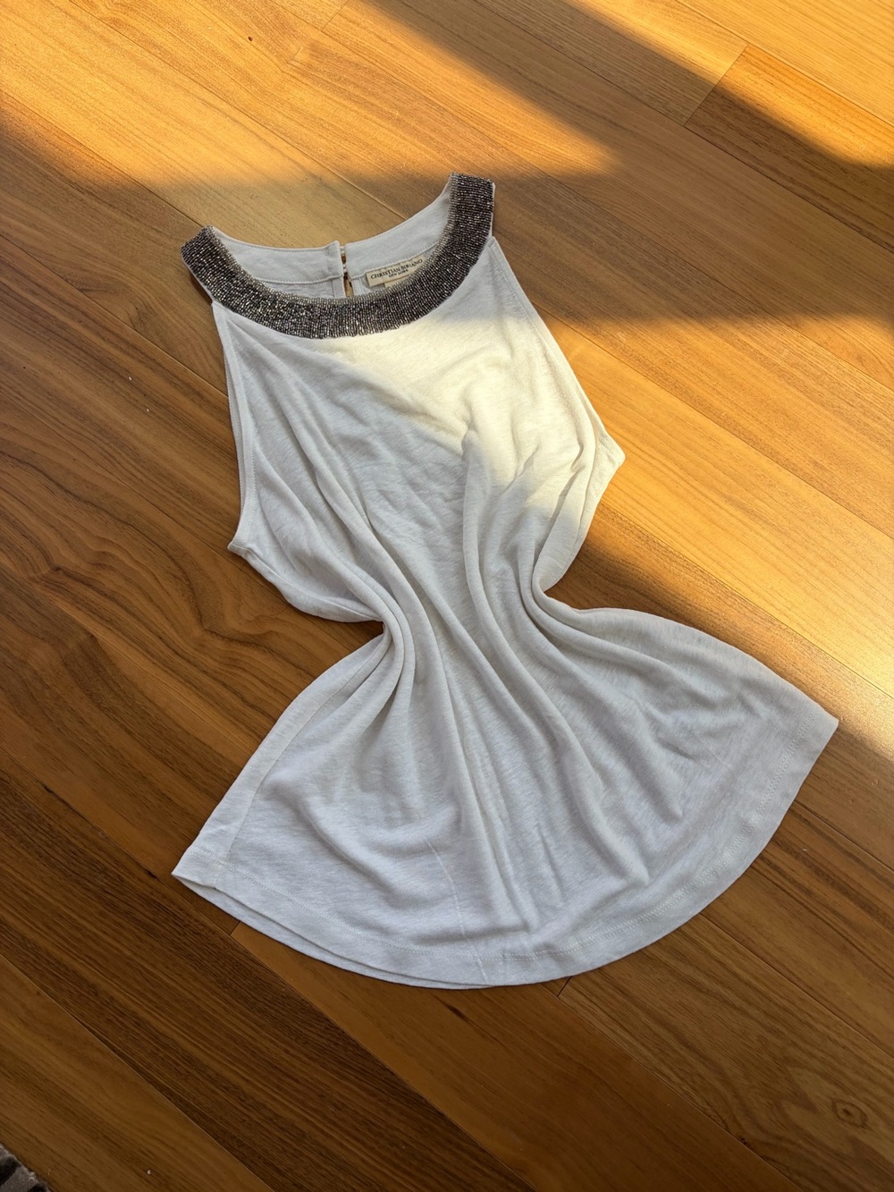 Christian Siriano White Tank with Beaded Silver Neckline